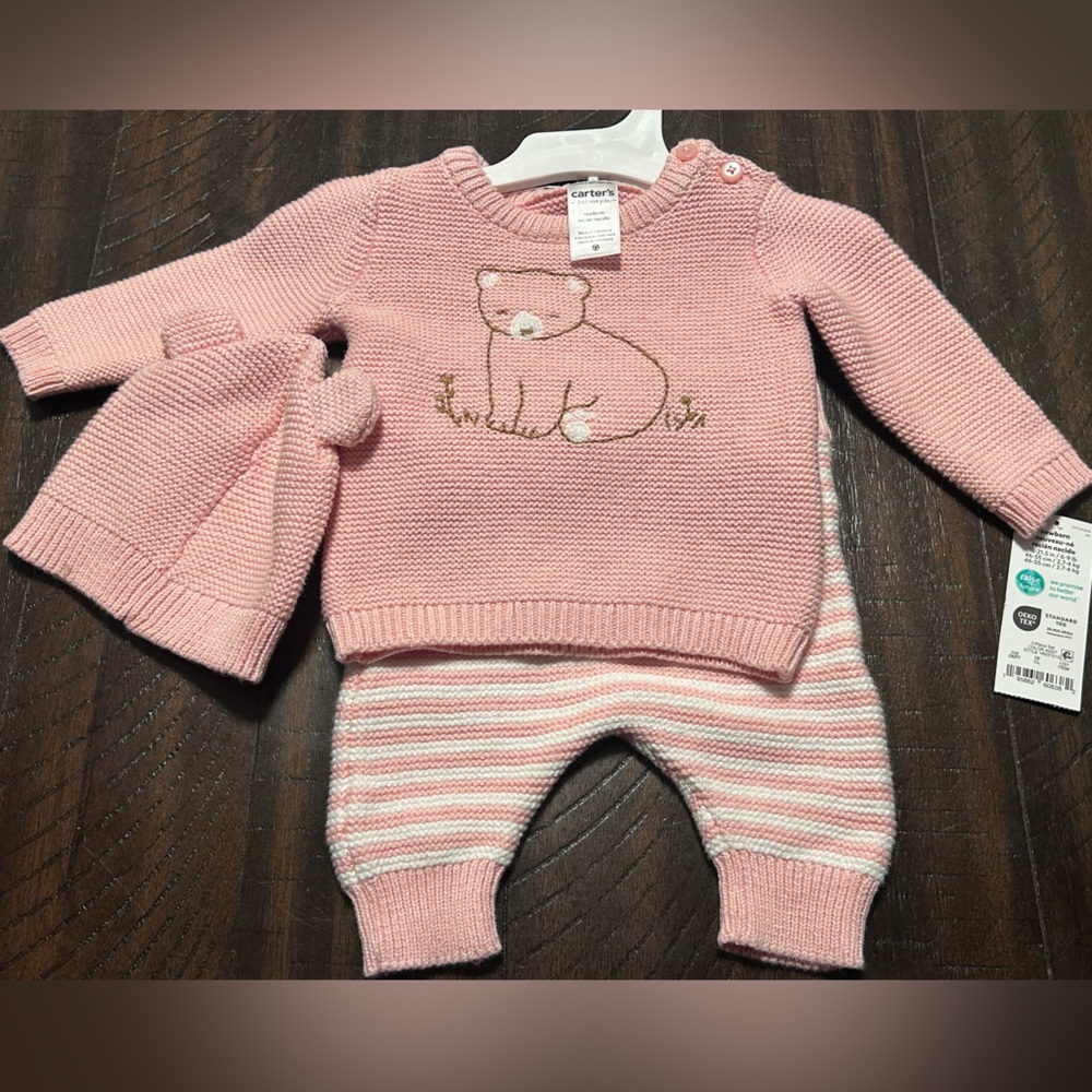 Girls Carters Just One You 3pc. Pink/White Knitted Set Size :Newborn